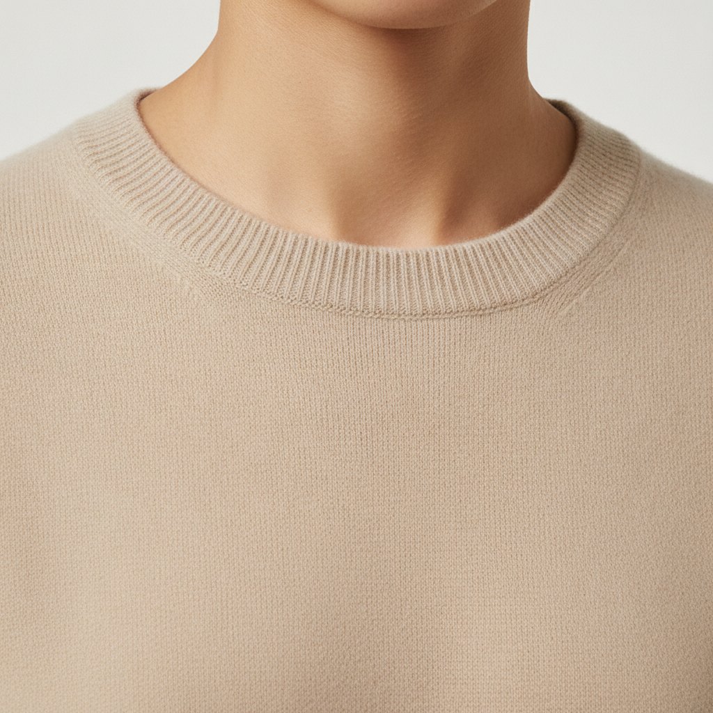 크루넥 넥라인의 촘촘한 골지 확대
